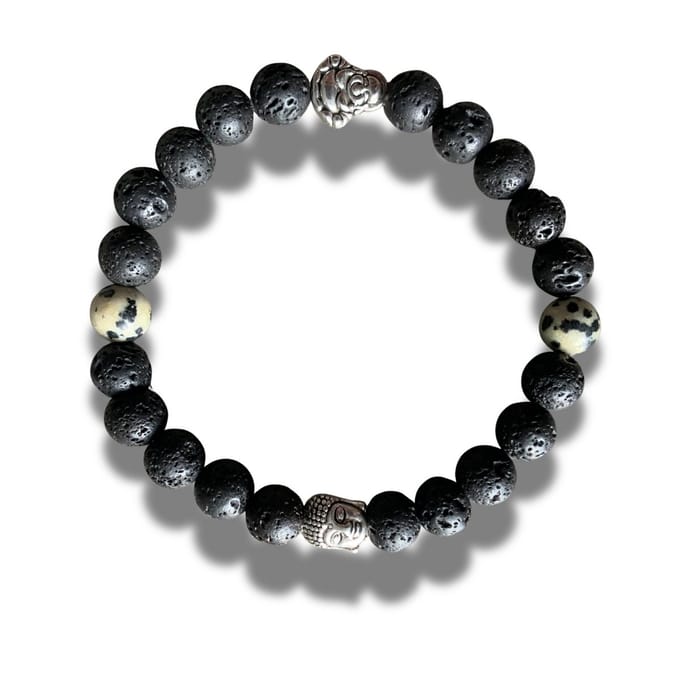 Armband - natuursteen - lavasteen - Dalmatiër Jaspis - Buddha - Boeddha - 8 mm 21 cm