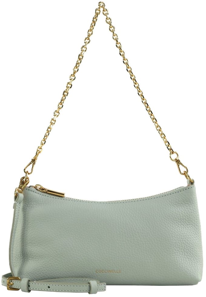 COCCINELLE Leren schoudertas Aura Mini Bag Grained Leather Snow Lichtblauw