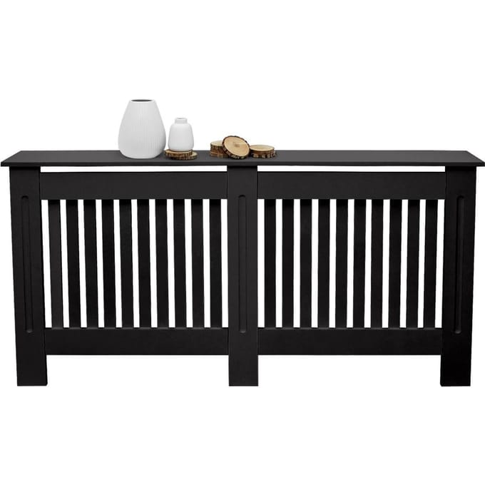 ECD Germany home style serie radiator hoes verwarming omkasting met landelijke stijl afmetingen 152x19x82 cm kleur zwart vervaardigd uit gelakt MDF ideaal voor woonkamer en slaapkamerinterieur