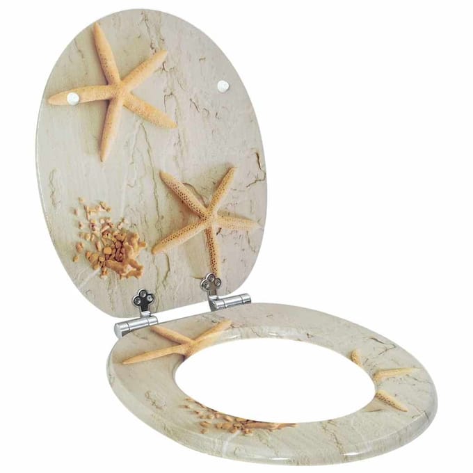 Abattant de toilette à fermeture douce Jaune et Blanc 44 x 38 cm Panneau MDF