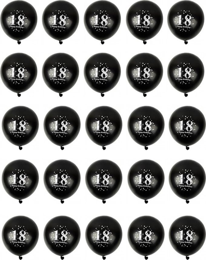 25 Zwarte Ballonnen met Opdruk '18' en 'Happy Birthday