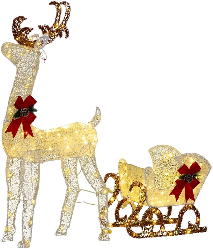 4goodz LED kerstdecoratie Rendier met Slee 170 lampjes - 29x118x109cm