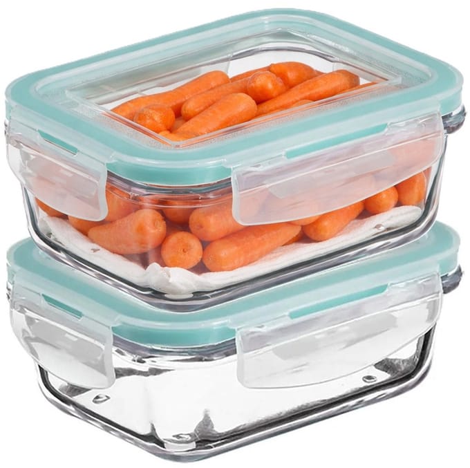 5Five Vershoudbakje met deksel - 2x - glas - luchtdicht - met clips - 17 x 11 x 6 - 540 ml