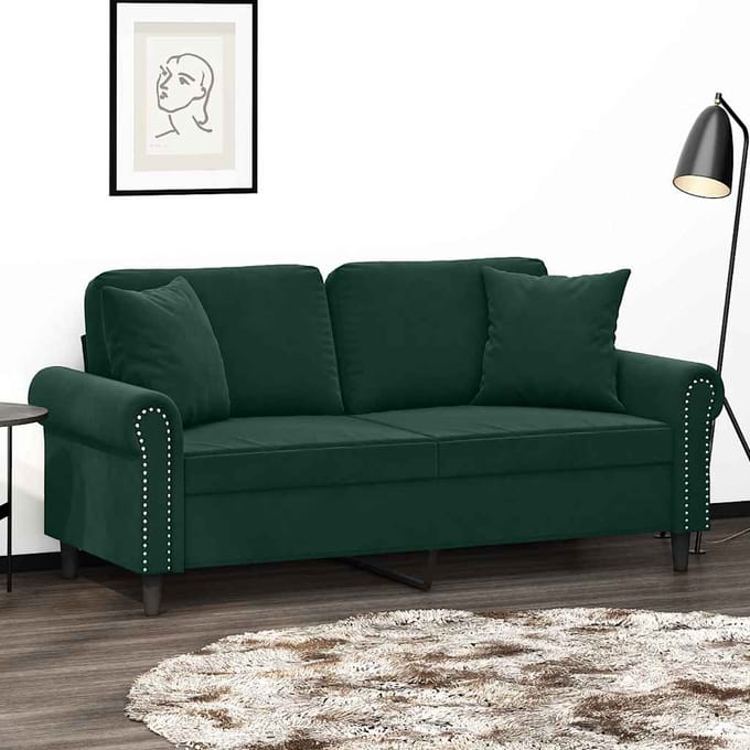 vidaXL - Tweezitsbank - met - sierkussens - 140 - cm - fluweel - donkergroen