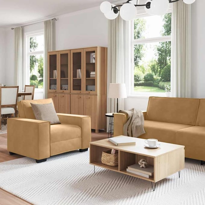 vidaXL - 3-delige - Loungeset - met - kussens - fluweel - bruin
