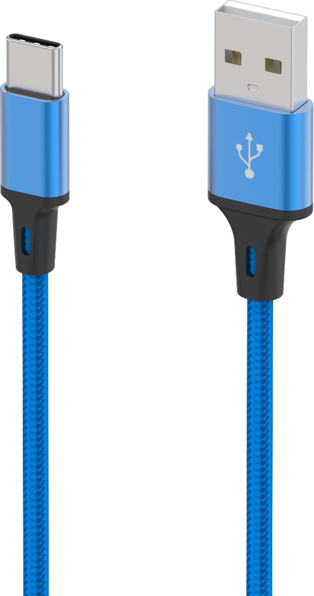 USB C Kabel 1M Snel Opladen, Nylon Gevlochten Type C Oplaadkabel - Blauw