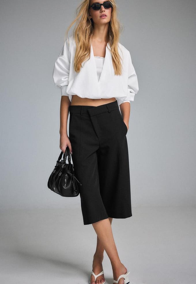 Stradivarius Bimateriële ballonblouse  Wit S