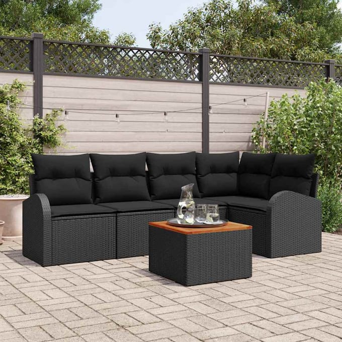 vidaXL - Tuinbank - Set - 6 - st - Zwart - poly - rattan