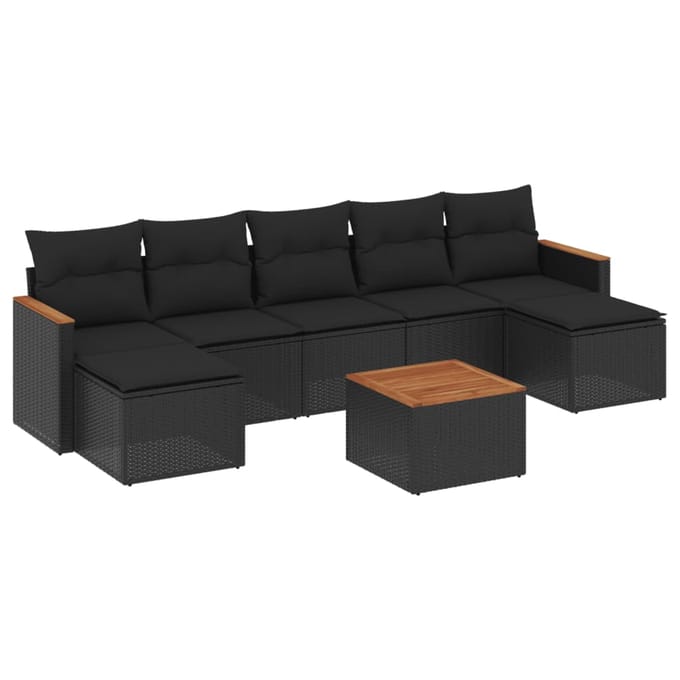 vidaXL - 8-delige - Loungeset - met - kussens - poly - rattan - zwart