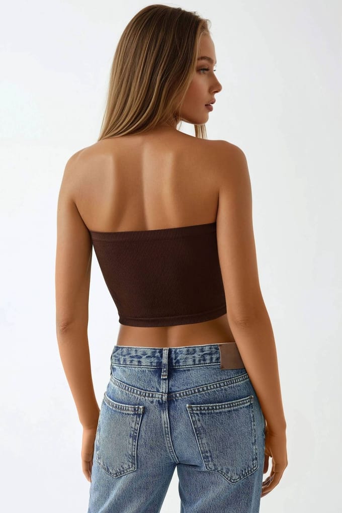 Slim Fit Strapless Geribbelde Crop Top