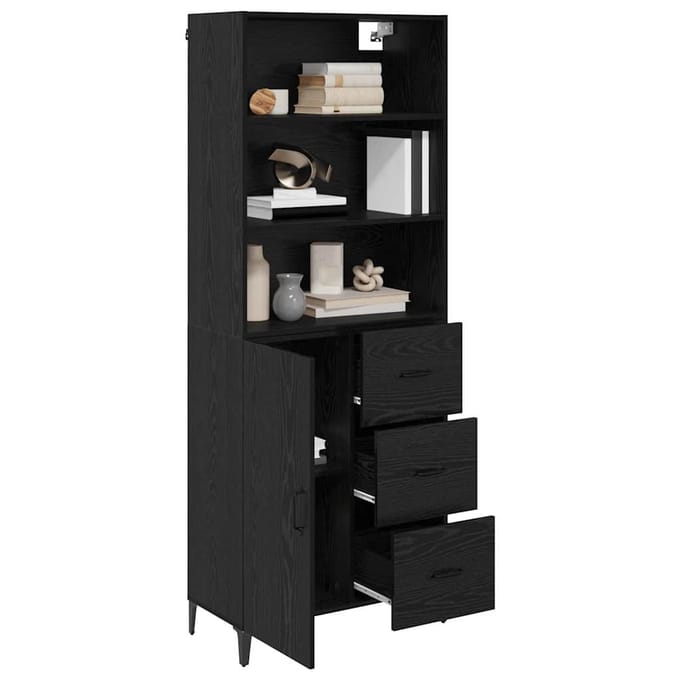 vidaXL - Highboard - Zwart - Eiken - 69,5 - x - 34 - x - 180 - cm - Bewerkt - hout