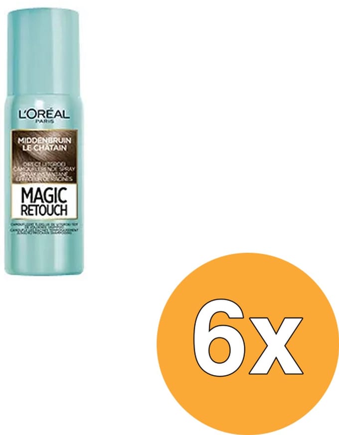 L'Oréal Paris Magic Retouch Middenbruin Camouflerende Uitgroeispray - 6 x 75ml