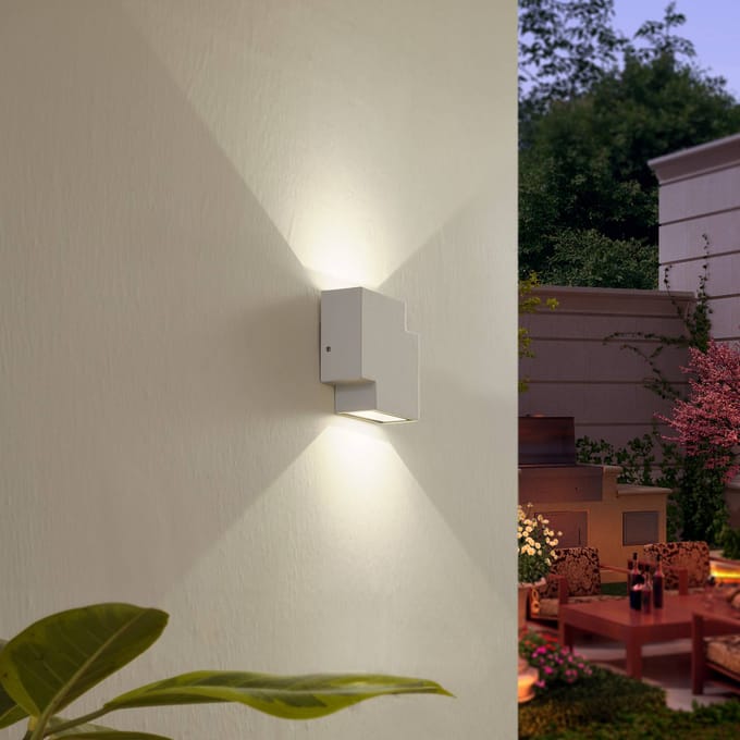 Lindby LED buiten wandlamp Fendir, wit, aluminium, 10,5 cm