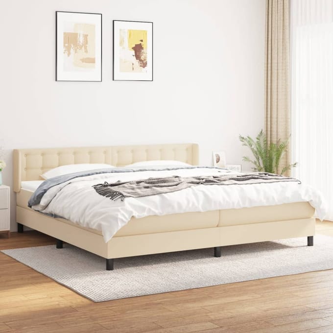 vidaXL - Boxspring - met - matras - stof - crèmekleurig - 200x200 - cm