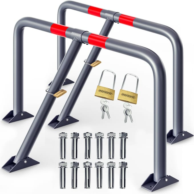 Monzana 2x Parkeerbeugel - Staal Neerklapbaar Slot & Sleutels - Grijs/Rood