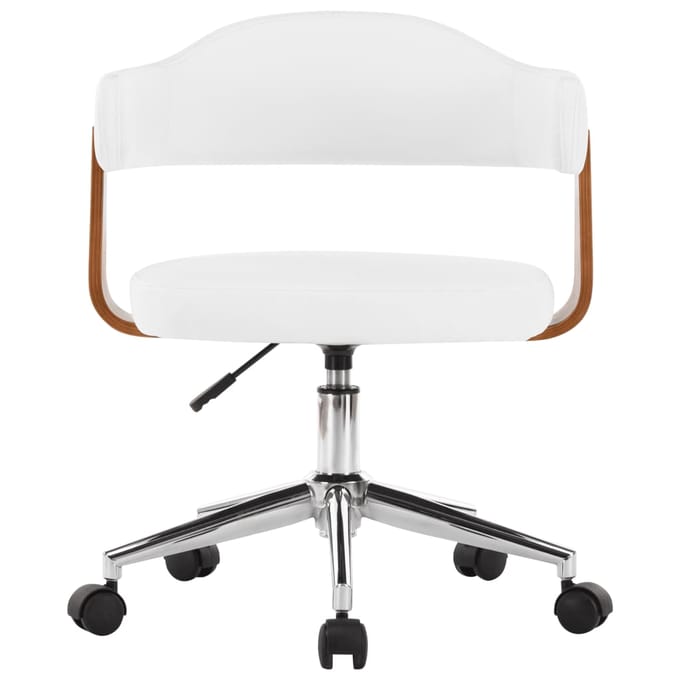 vidaXL - Eetkamerstoelen - draaibaar - 2 - st - gebogen - hout - en - kunstleer - wit