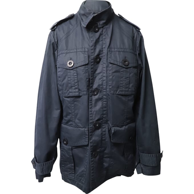 Burberry Enkele-Knopen Jas in Marineblauwe Katoen