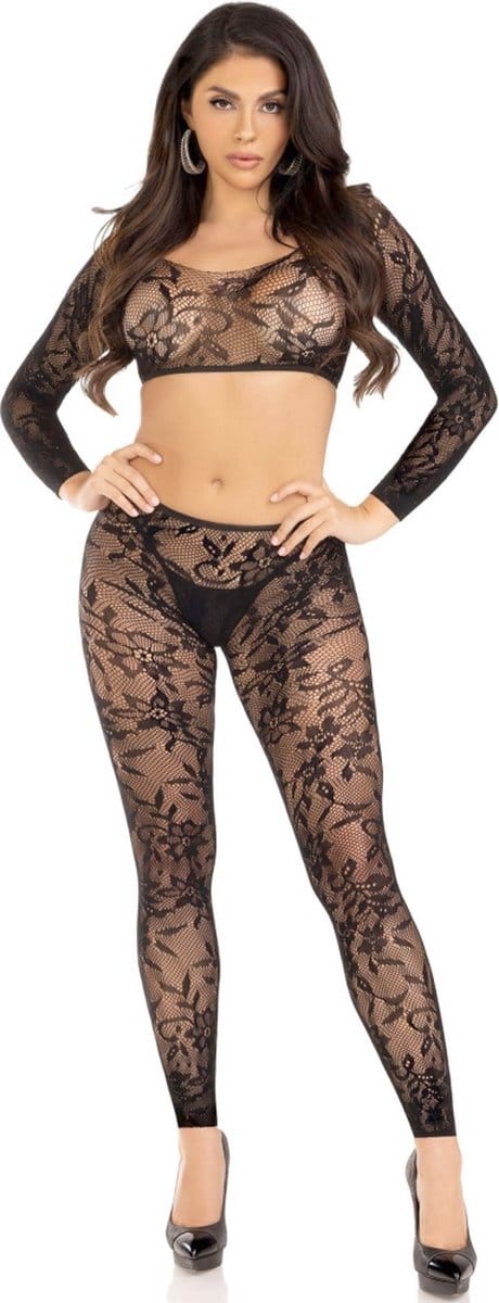 Leg Avenue - Lace Fishnet Lingerie set - Zwart