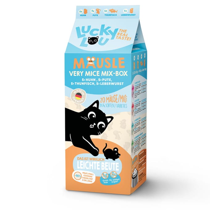 20x28g Lucky Lou Mäusle Mix Pakket Selectie (4 soorten) kattensnacks
