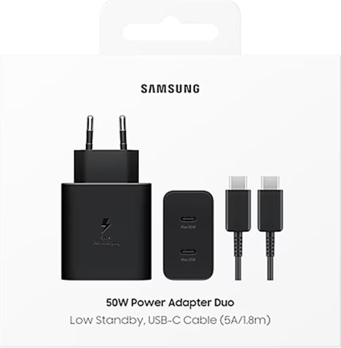 Samsung 50W Duo Power Adapter 220V Lader - Low Standby - incl. 1.8m/5A USB-C Kabel - Zwart
