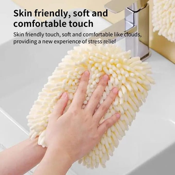Serviette Chenille Torchon Cuisine Salle de Bain Essuie-Mains Boule de Poils Ménager Suspendable Séchage Rapide Doux Absorbant Microfibre beige