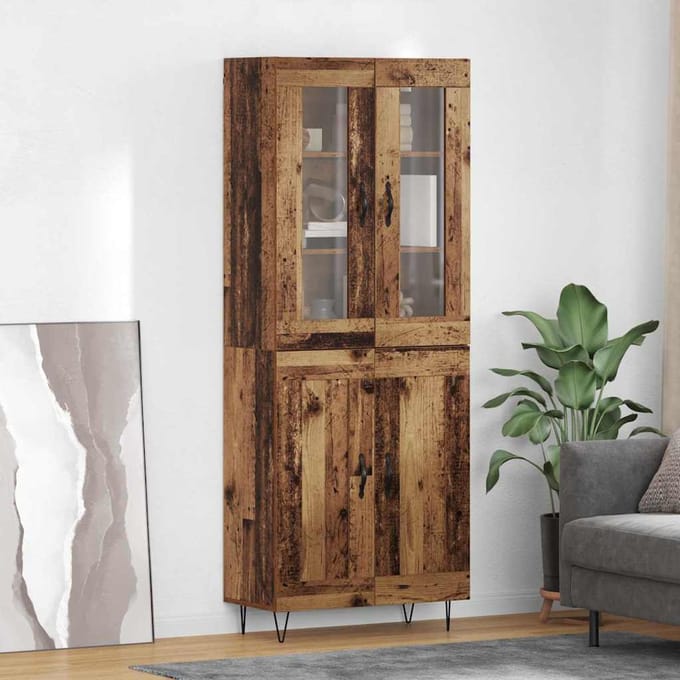 vidaXL - Highboard - Oud - Hout - 69,5 - x - 34 - x - 90 - cm - Bewerkt - hout