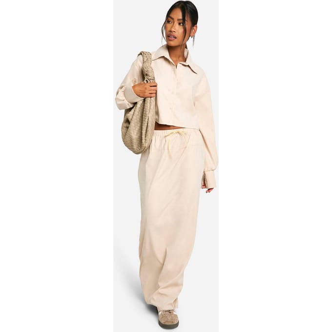 boohoo Dames Soft Touch Trekkoord Taille Maxi-Rok | Stone | Maat: 8