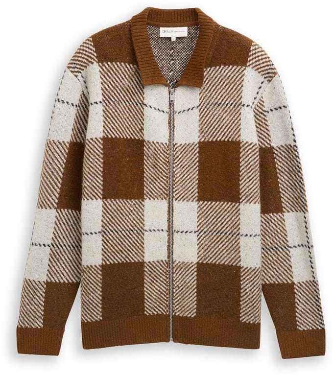 Tom Tailor Denim - Relaxed fit vest met ruitjespatroon - Maat S - brown offwhite big check