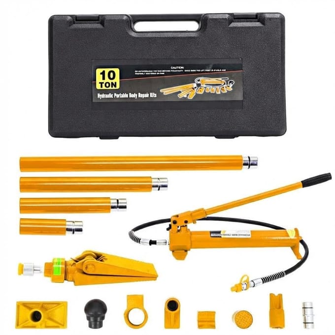 Hydraulische Krik Set - Met Pomp en Veilige Draagtas - 10 Ton - Geel