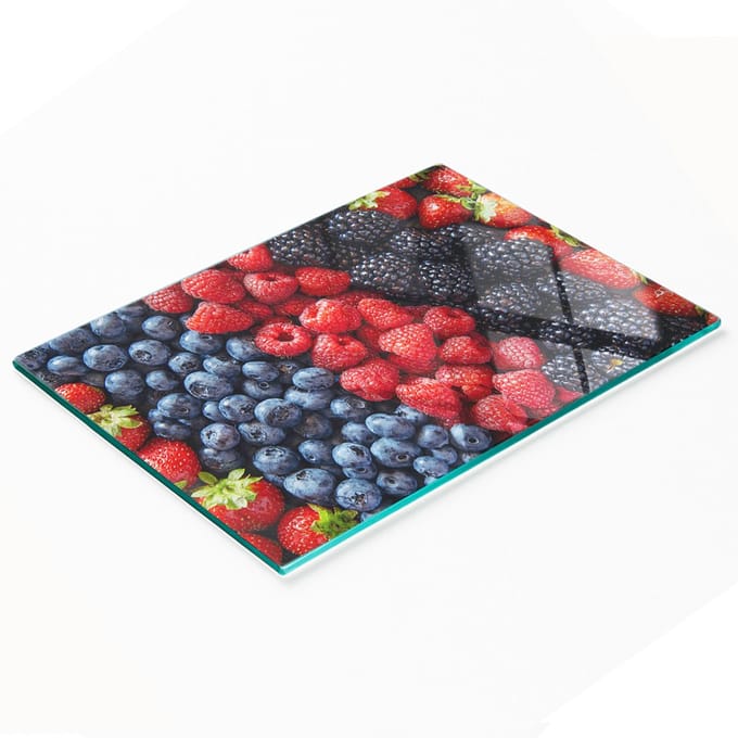 Keukenplank van gehard glas met decoratieve bosvruchtenafbeeldingen, 80x52 cm