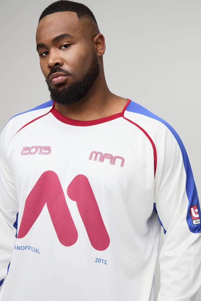 Plus Oversized Moto Print Raglan Sports Top | White | Size 2XL