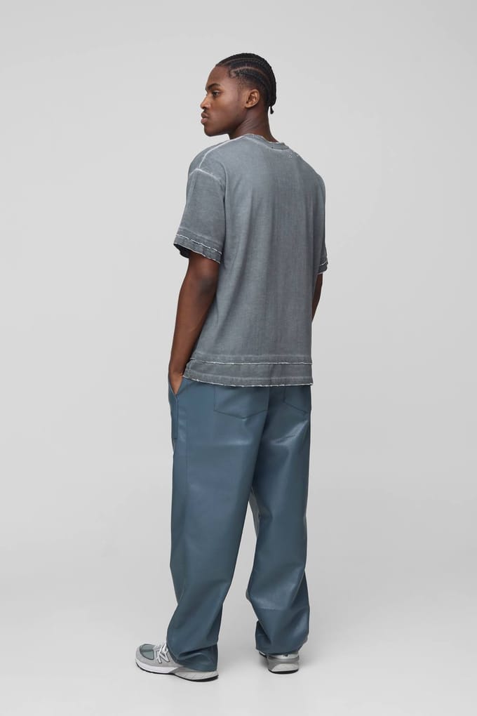 Elasticated Waist PU Relaxed Carpenter Trouser | Slate Blue | Size Medium