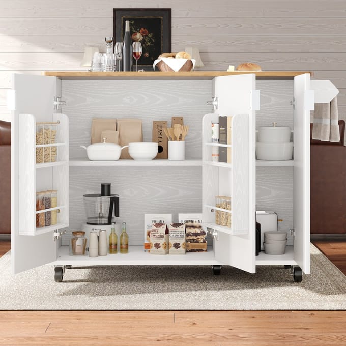 MODFU - Keukeneiland - Uitschuifbaar En Verrijdbaar - Opklapbaar Ontwerp - Voor Keuken - MDF - Wit - 130 x 45/75 x 92 cm