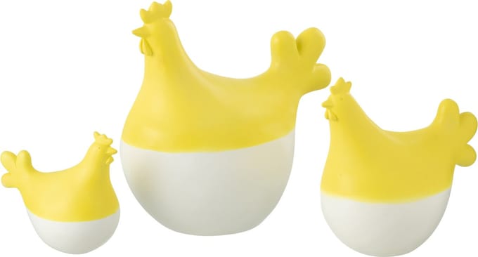 J-Line decoratie Haan - polyresin - wit/geel - set van 3