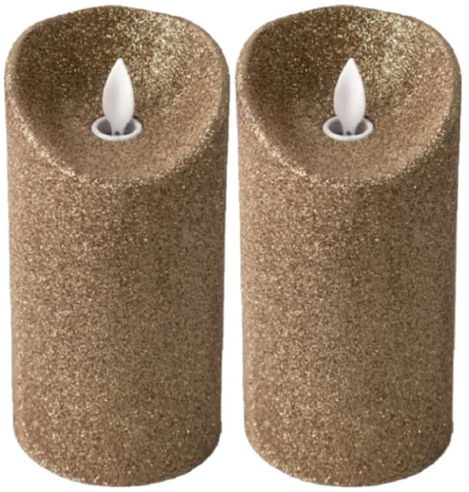 Gerimport LED kaars/stompkaars - 2x - goud - H15 cm - glitters - kerst kaarsen