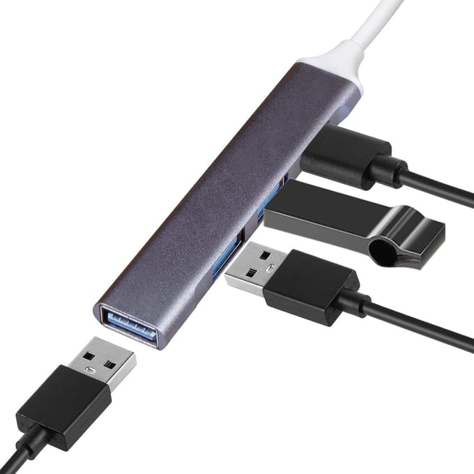 Ntech USB 3.0 Hub - USB Splitter - 4 extra USB 3.0 A Poorten - USB C Hub - USB-C Multiport Hub - 5 Gbps - Aluminium - Grijs