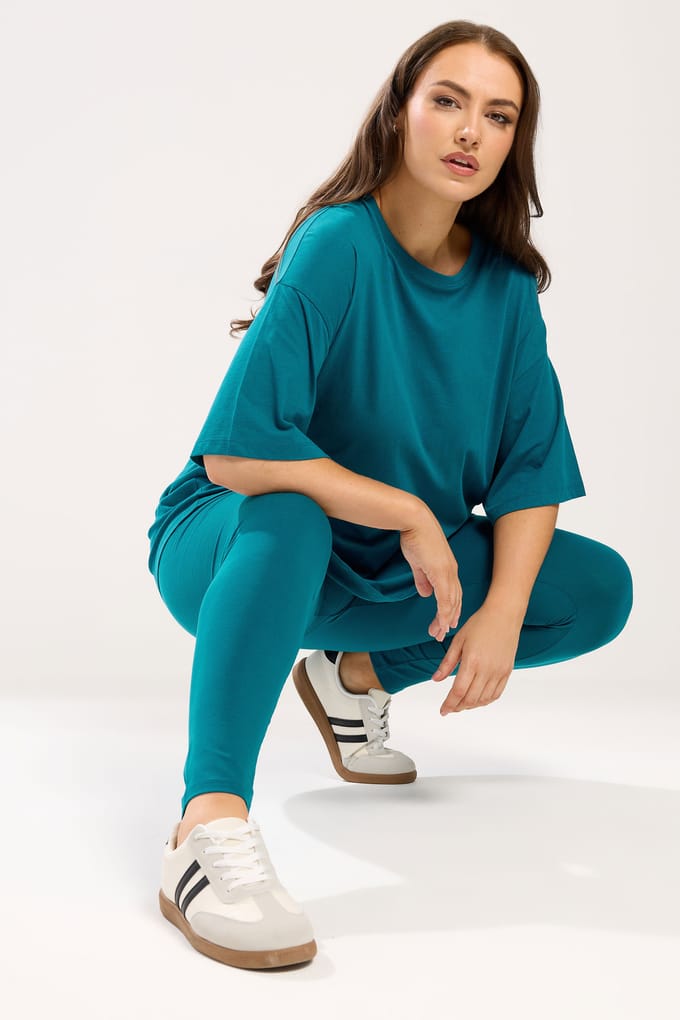 Yours Blauwgroen Relaxed Lang Tshirt Size 46