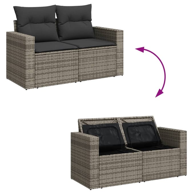vidaXL - 7-delige - Loungeset - met - kussens - poly - rattan - grijs