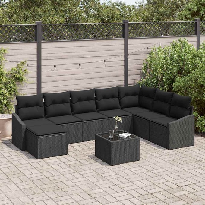 vidaXL - Bankstel - 9 - st - Zwart - poly - rattan