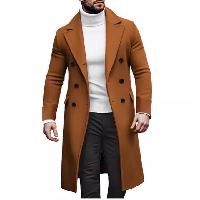 Nieuwe Wollen Lange Jas Heren Dubbelrijige Jas 2XL legergroene kleur