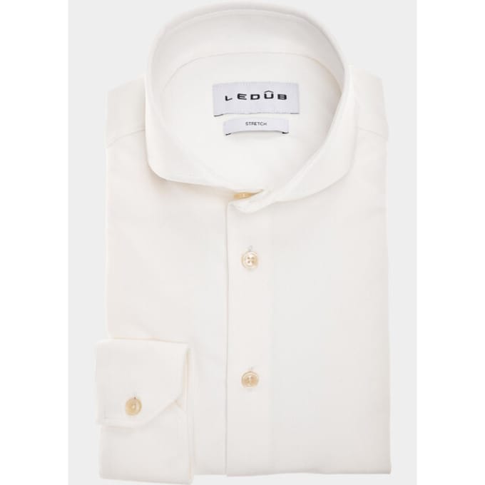 Ledûb Overhemd Wide-Spread Solid Color Stretch Antiekwit / male