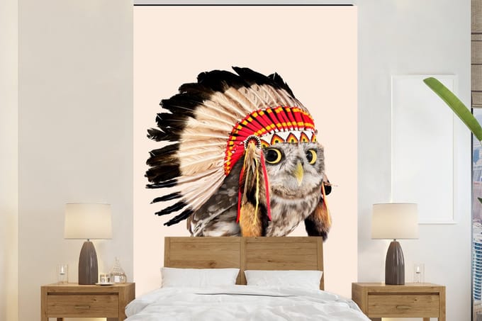 Dieren behang - Behang - Dier - Uil - Indiaan - Vogel - Fotobehang dieren - 180x280 cm