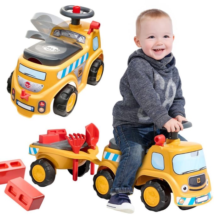 Falk JCB Ride-on bouwtruck met aanhanger en accessoires - UNI