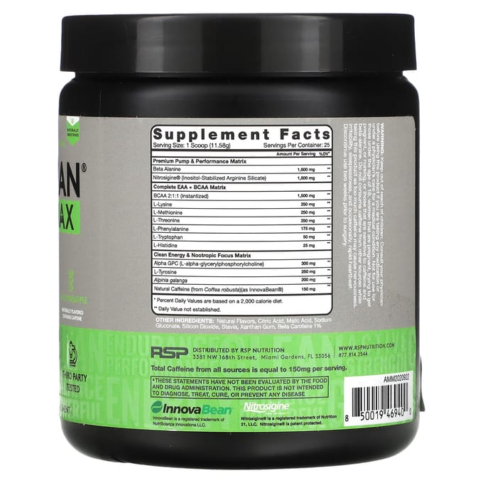 RSP Nutrition, Complément Énergétique Pré-Entraînement AminoLean Max, Saveur Ananas de Maui, 10.21 oz (290 g)