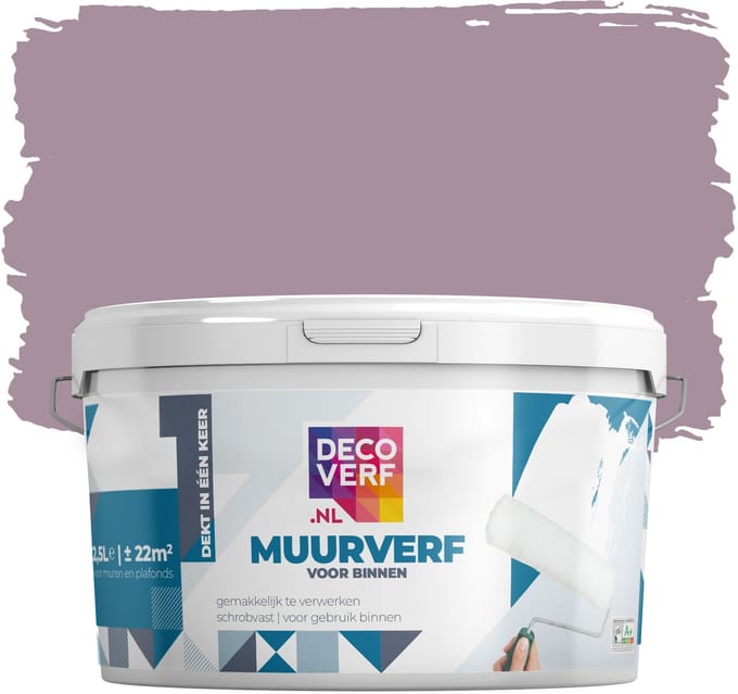 Decoverf muurverf mat antiek paars, 2.5L