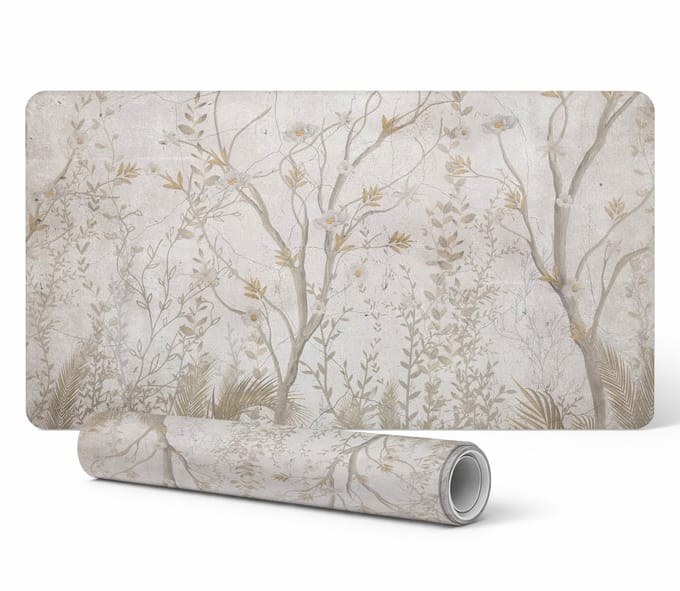 Vinyl bureauonderlegger met delicate plantenprint 100x50 cm