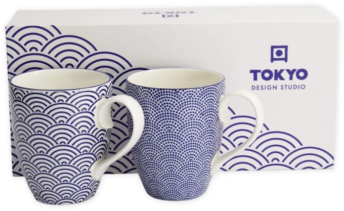 Tokyo Design Studio Nippon Blue Mug Set 2-pcs, 380ml, Wave&Dots, giftbox