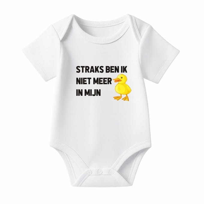 Romper met Tekst Baby – Straks ben ik niet meer in mijn eendje – Wit – Korte mouw – Maat 62/68