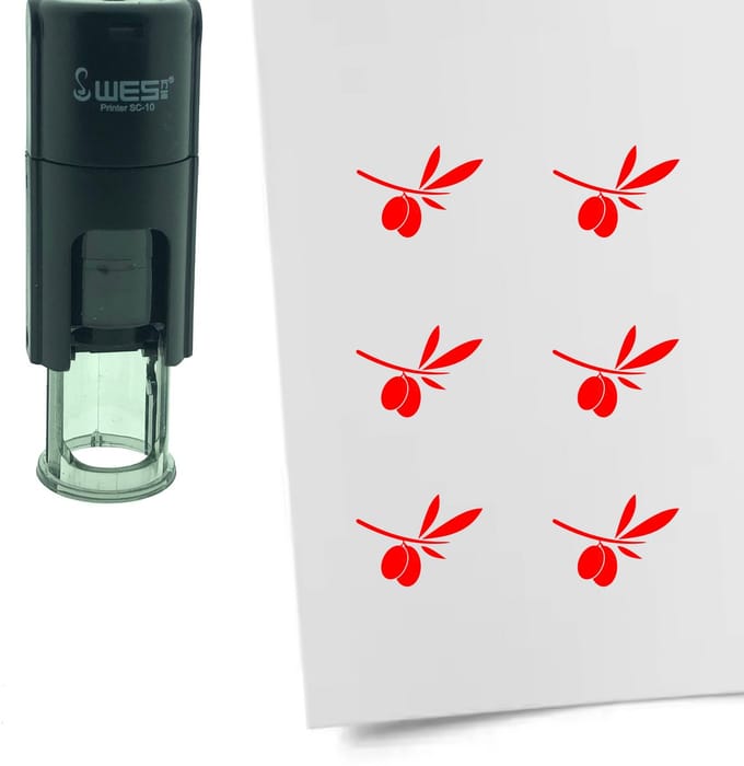 CombiCraft Stempel Olijftak met Olijf 10mm rond - rode inkt