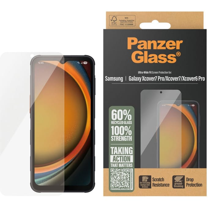 PanzerGlass Ultra-Wide Fit Anti-Bacterial Screenprotector voor de Samsung Galaxy Xcover 6 Pro / 7 / 7 Pro
